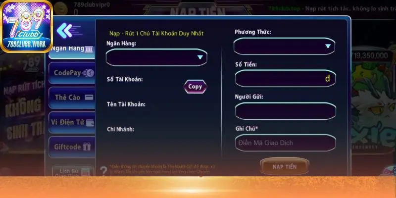 Thủ tục nạp tiền 789Club qua ngân hàng được nhiều thành viên lựa chọn nhất