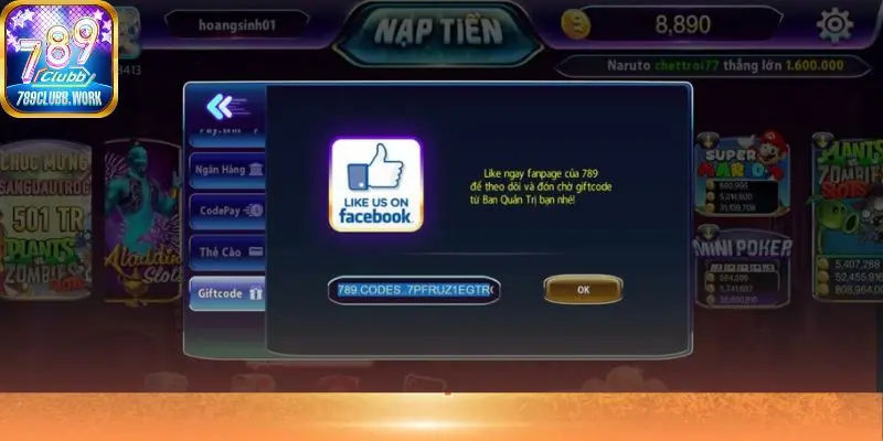 Thủ tục nạp tiền cược qua giftcode 789Club cực kỳ đơn giản